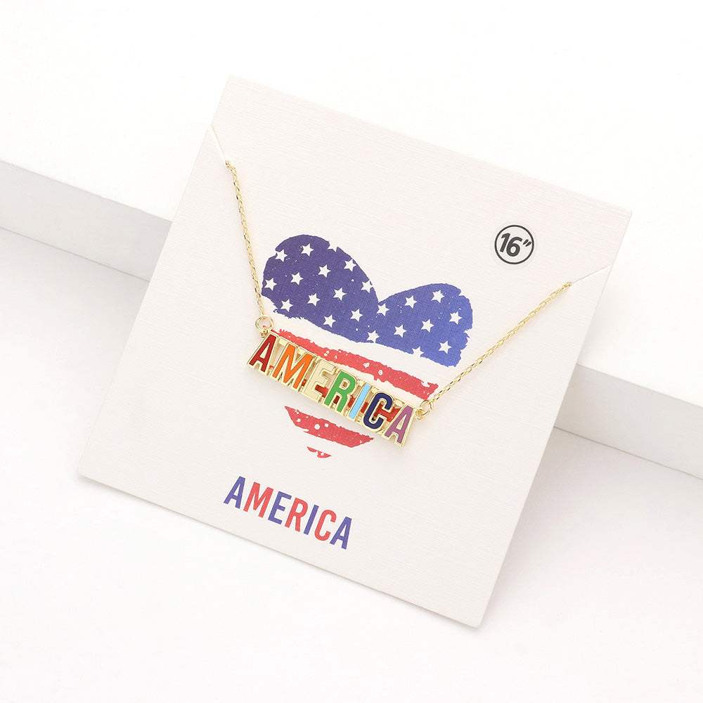 America Message Rainbow Enamel Pendant Necklace - Madeline Love - Flyclothing LLC