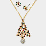 Crystal Christmas Tree Pendant Necklace with Snow Flake Earrings - Madeline Love - Flyclothing LLC