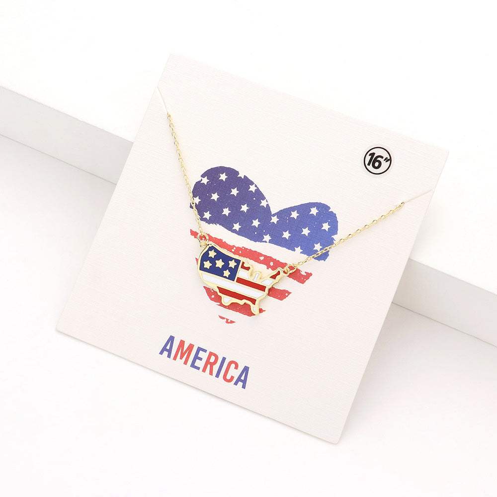 American USA Flag Printed United State Map Pendant Necklace - Madeline Love - Flyclothing LLC
