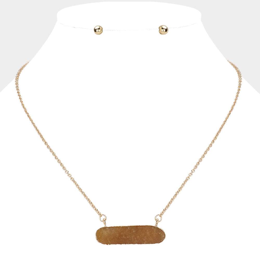 Natural Stone Oval Pendant Necklace - Madeline Love - Flyclothing LLC