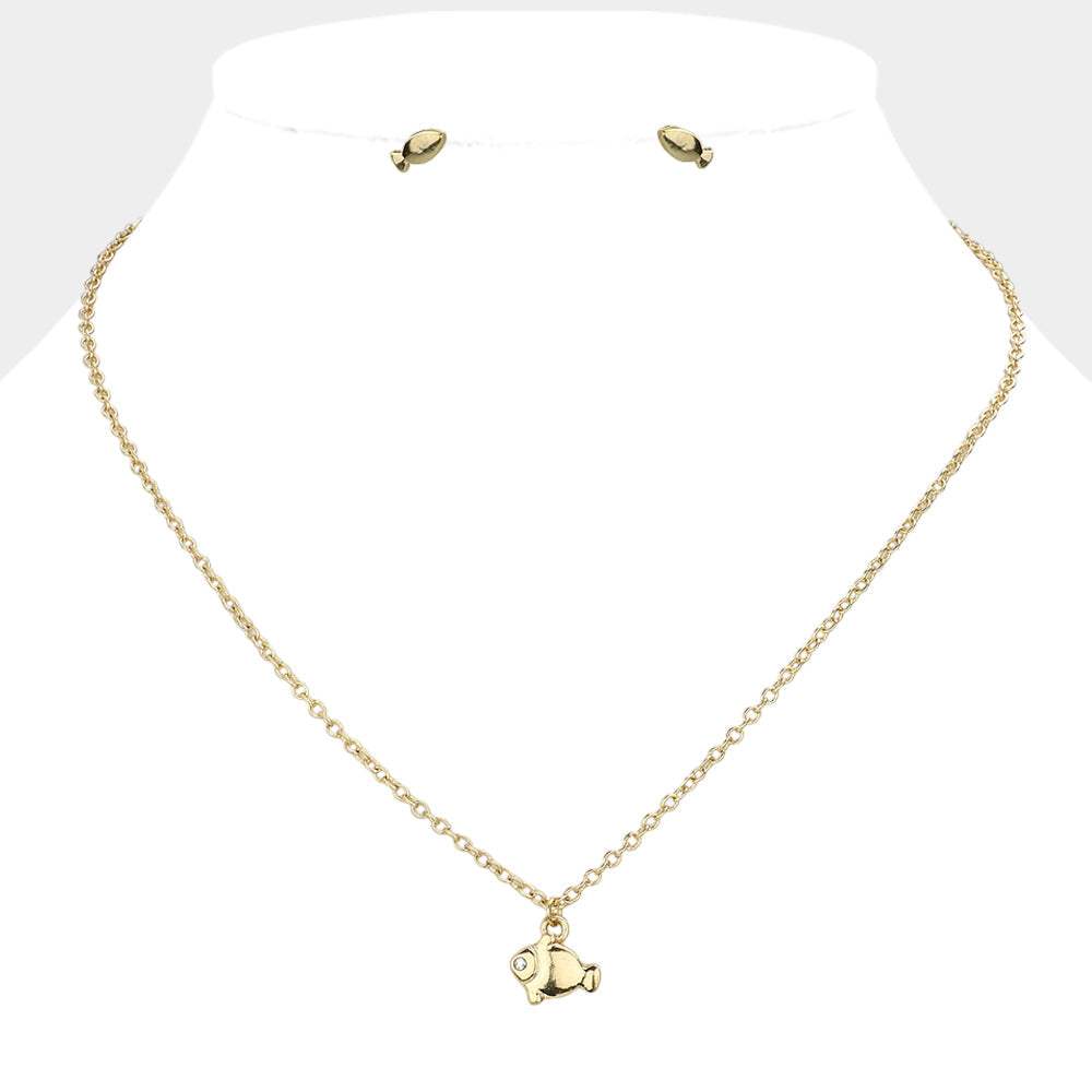 Rhinestone Embellished Fish Pendant Necklace - Madeline Love - Flyclothing LLC
