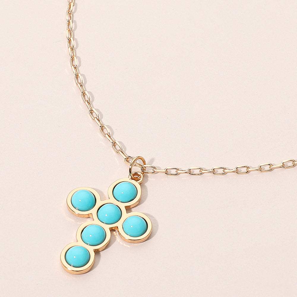 Round Stone Accent Cross Pendant Necklace - Madeline Love - Flyclothing LLC