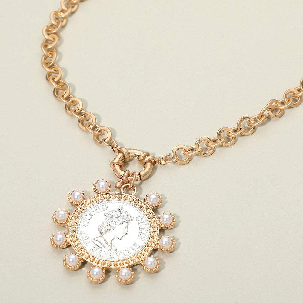 Bold Pearl Decorative Coin Pendant Necklace - Madeline Love - Flyclothing LLC