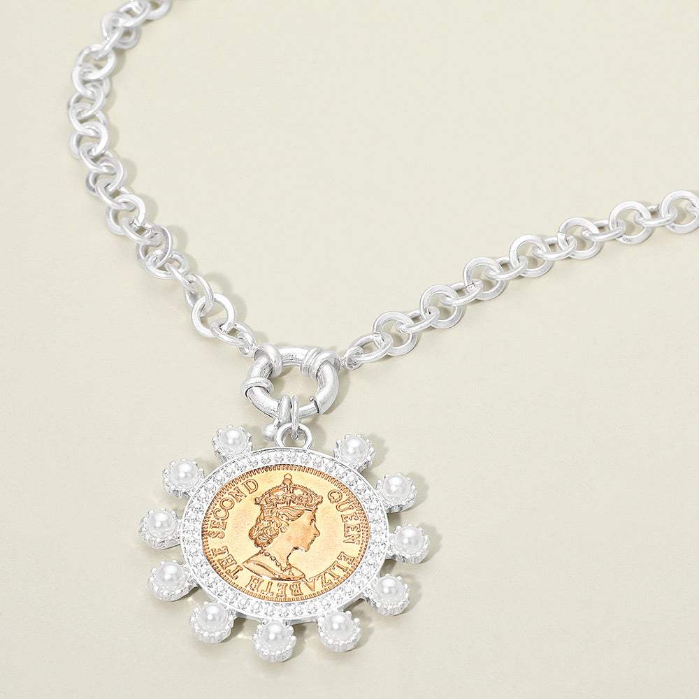 Bold Pearl Decorative Coin Pendant Necklace - Madeline Love - Flyclothing LLC