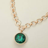 Bold Oval Gemstone Pendant Brushed Metal Chunky Chain Toggle Necklace - Madeline Love - Flyclothing LLC