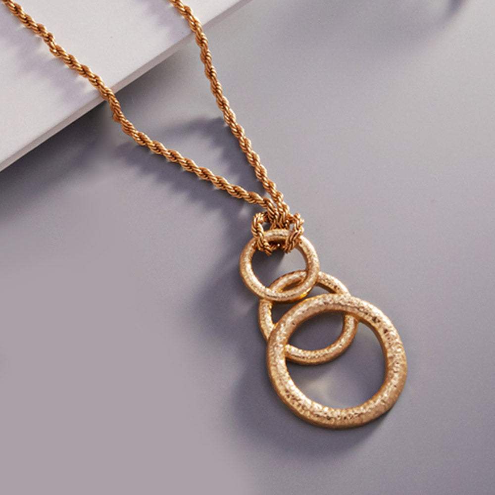 Triple Open Metal Circle Link Pendant Necklace - Madeline Love - Flyclothing LLC
