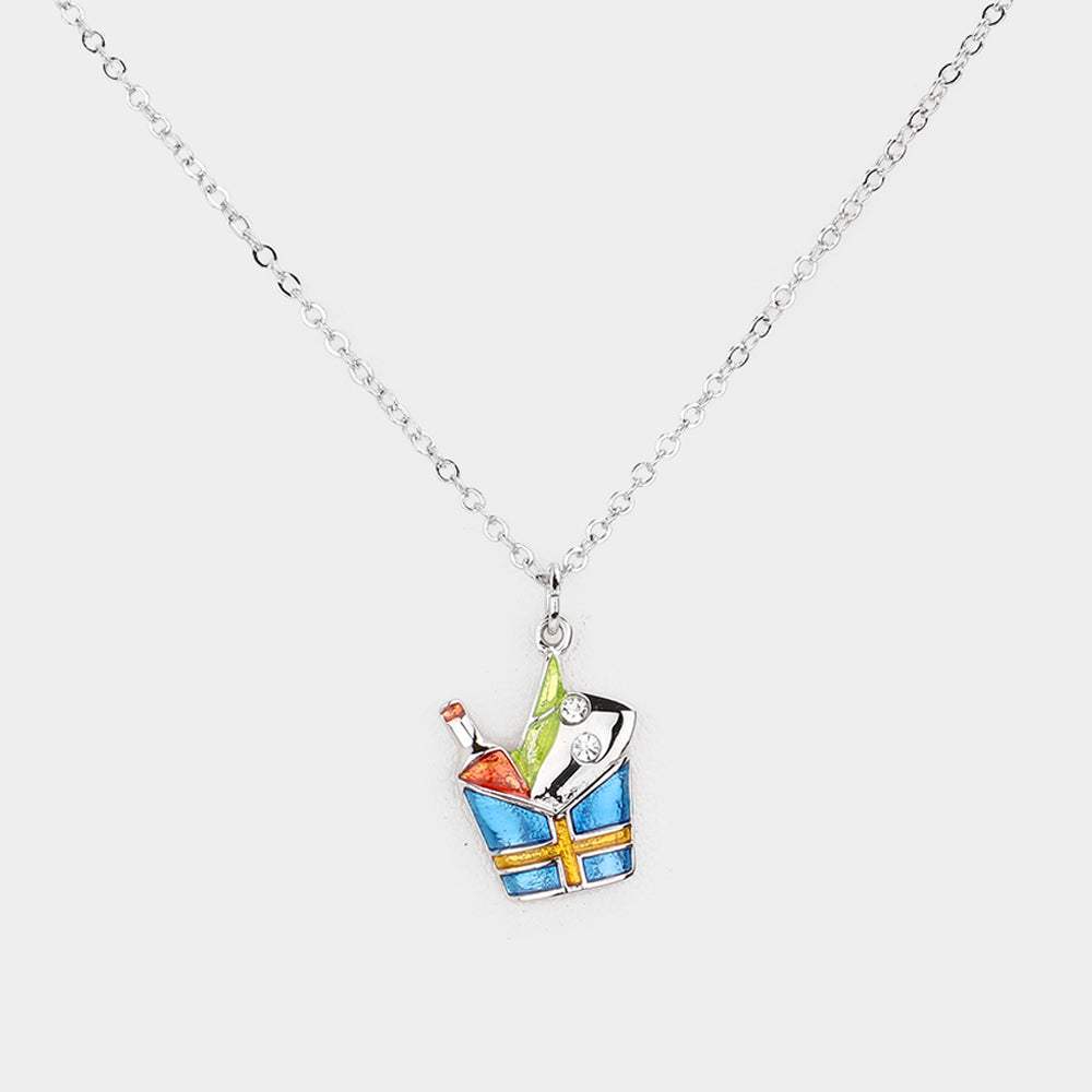 Enamel Wine Basket Pendant Necklace - Madeline Love - Flyclothing LLC