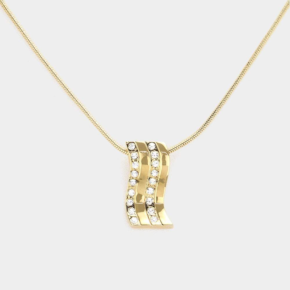 Rhinestone curve pendant necklace - Madeline Love - Flyclothing LLC