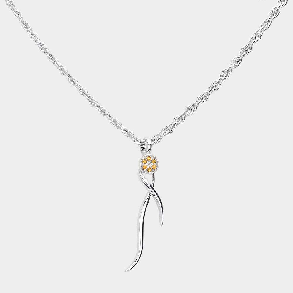 Stone Paved Flower Disc Pointed Metal Pendant Necklace - Madeline Love - Flyclothing LLC