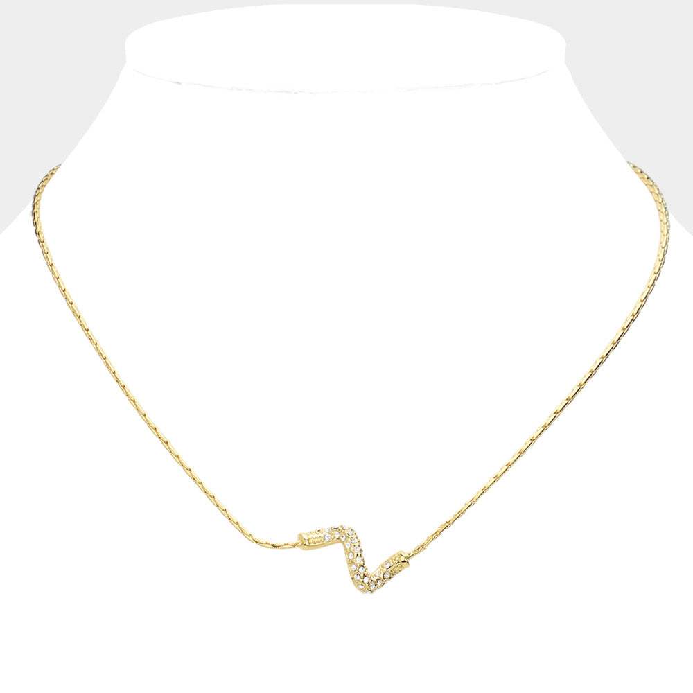 Rhinestone Wavy Metal Pendant Necklace - Madeline Love - Flyclothing LLC