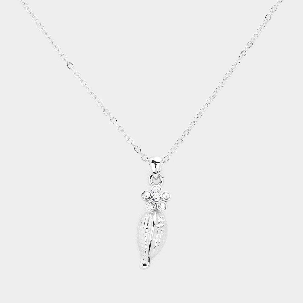 Rhinestone Embellished Flower Pendant Necklace - Madeline Love - Flyclothing LLC