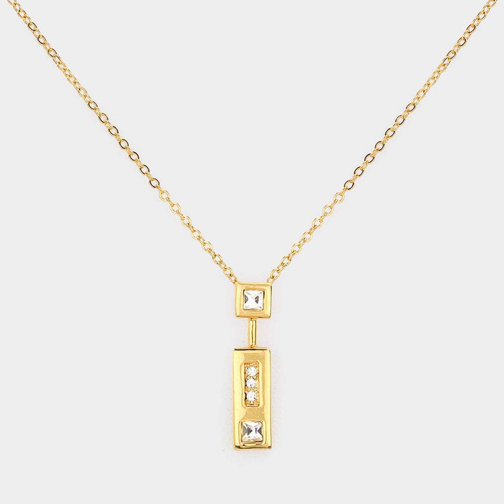 Rhinestone Rectangular Pendant Necklace - Madeline Love - Flyclothing LLC