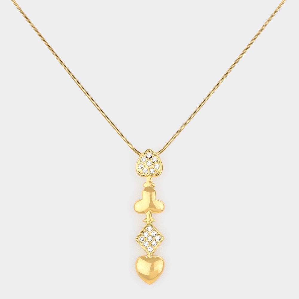 Rhinestone Card Suits Pendant Necklace - Madeline Love - Flyclothing LLC