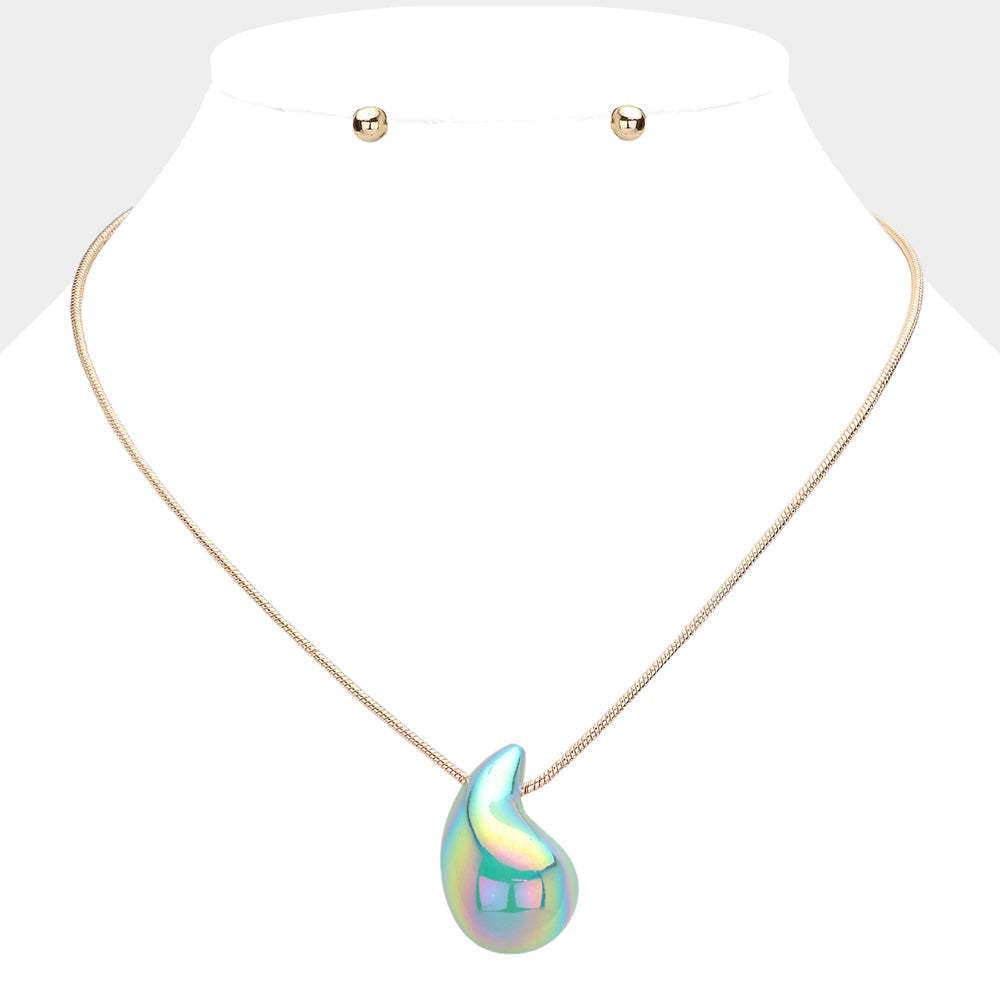 Metallic Teardrop Pendant Necklace - Madeline Love - Flyclothing LLC