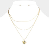Stone Embellished Enamel Honey Bee Pendant Triple Layered Necklace - Madeline Love - Flyclothing LLC