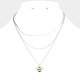 Stone Embellished Enamel Honey Bee Pendant Triple Layered Necklace - Madeline Love - Flyclothing LLC