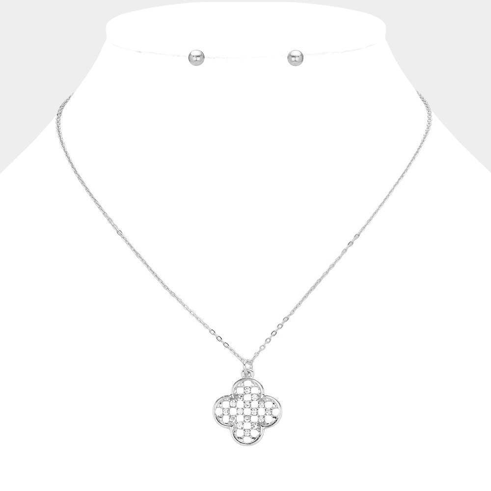 Stone Paved Quatrefoil Pendant Necklace - Madeline Love - Flyclothing LLC