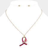 Double Pink Ribbon Pendant Necklace - Madeline Love - Flyclothing LLC