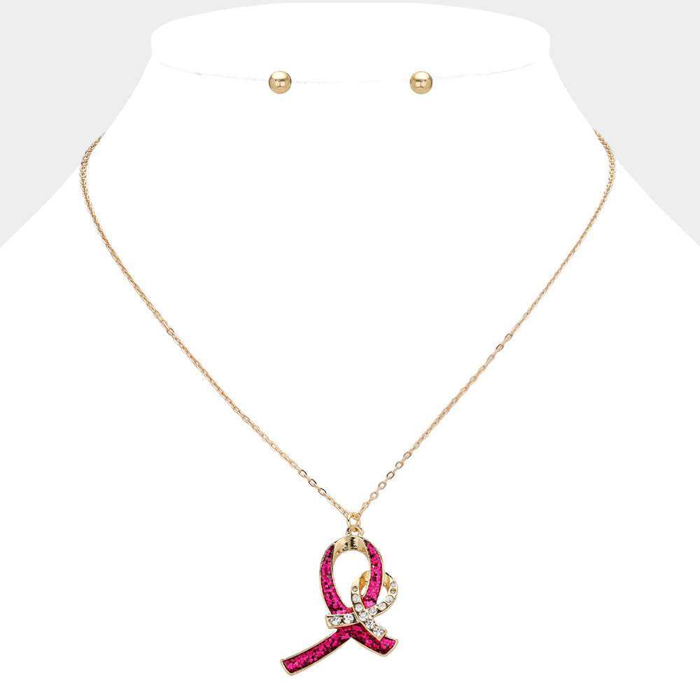 Double Pink Ribbon Pendant Necklace - Madeline Love - Flyclothing LLC