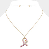 Double Pink Ribbon Pendant Necklace - Madeline Love - Flyclothing LLC