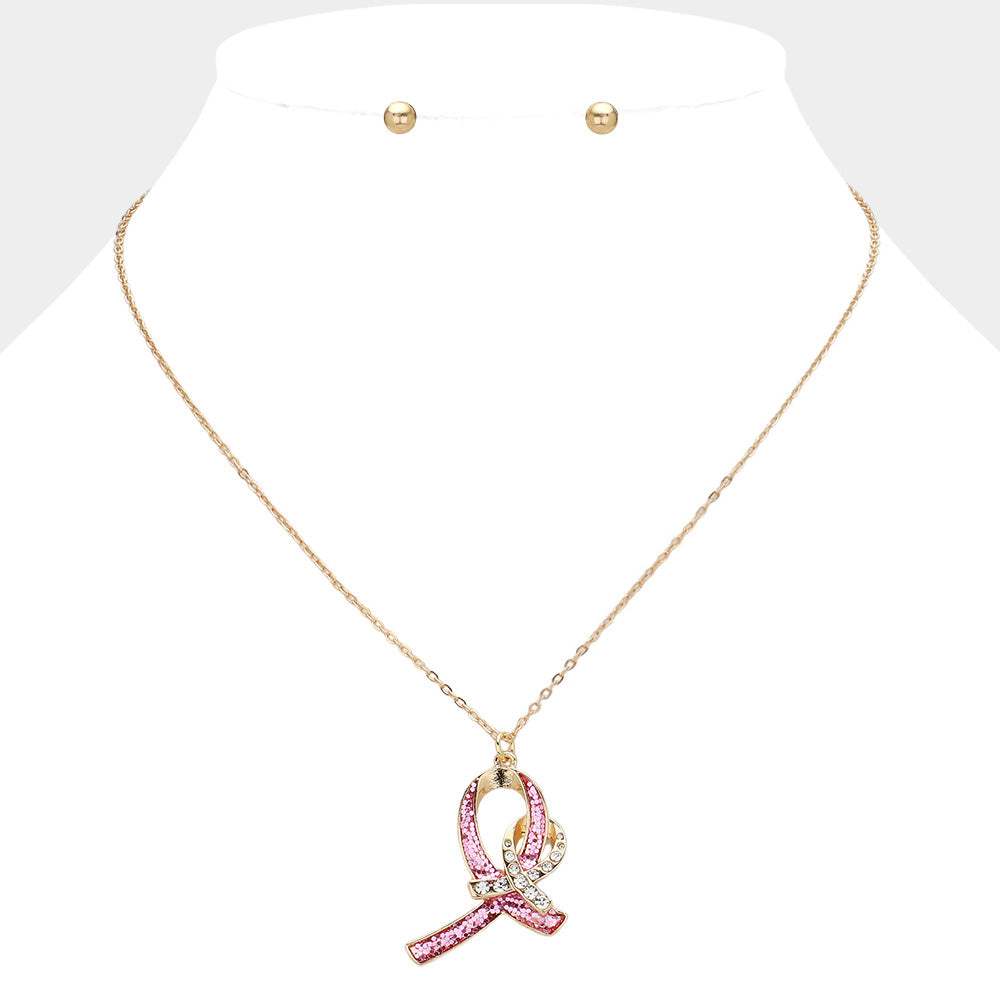 Double Pink Ribbon Pendant Necklace - Madeline Love - Flyclothing LLC