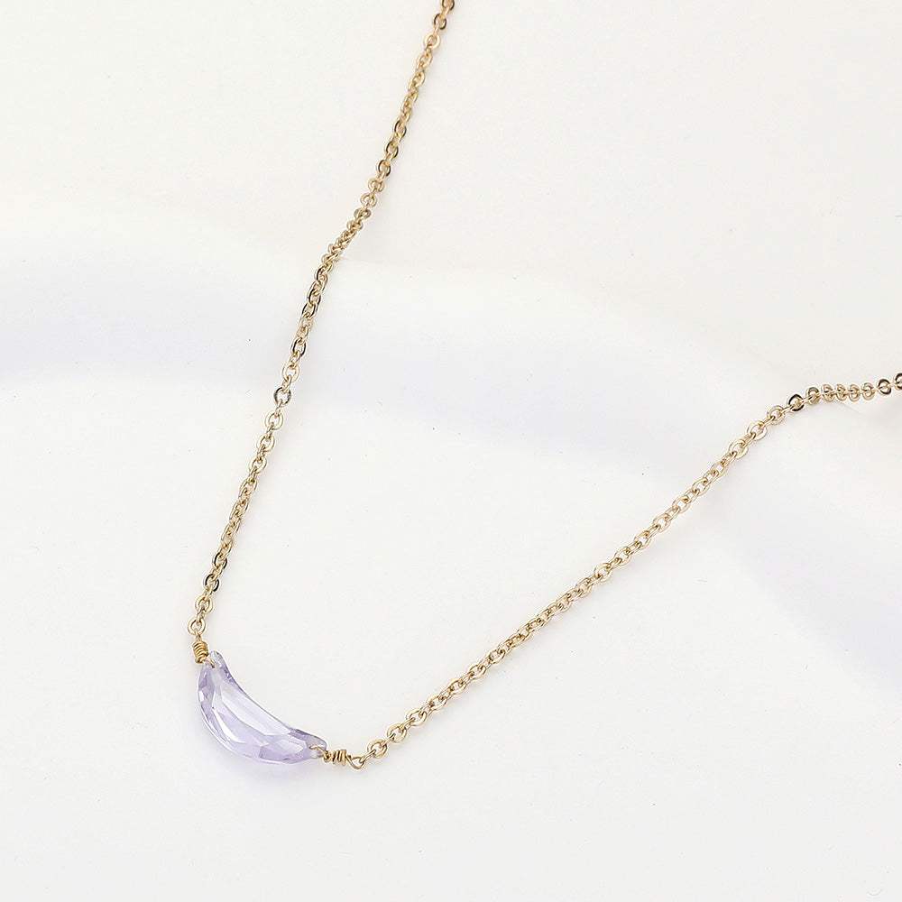 CZ Crescent Moon Stone Pendant Necklace - Madeline Love - Flyclothing LLC