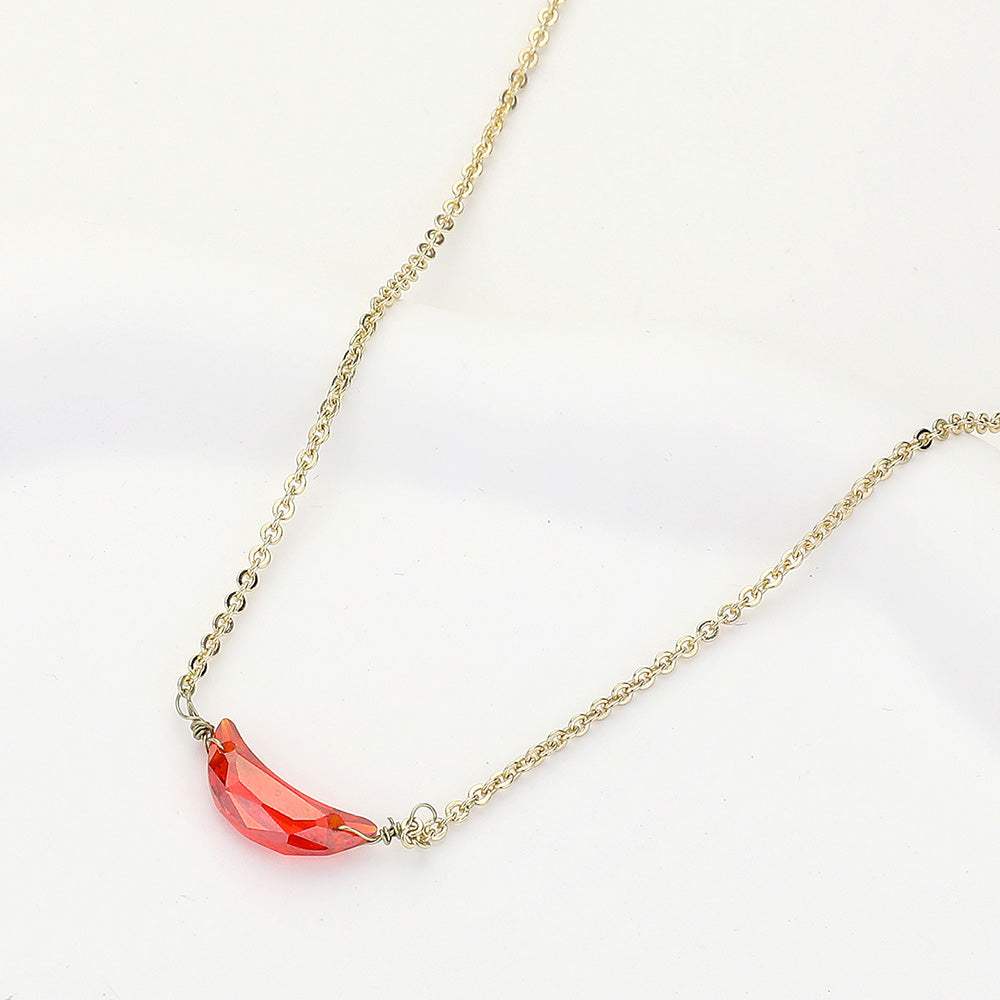 CZ Crescent Moon Stone Pendant Necklace - Madeline Love - Flyclothing LLC