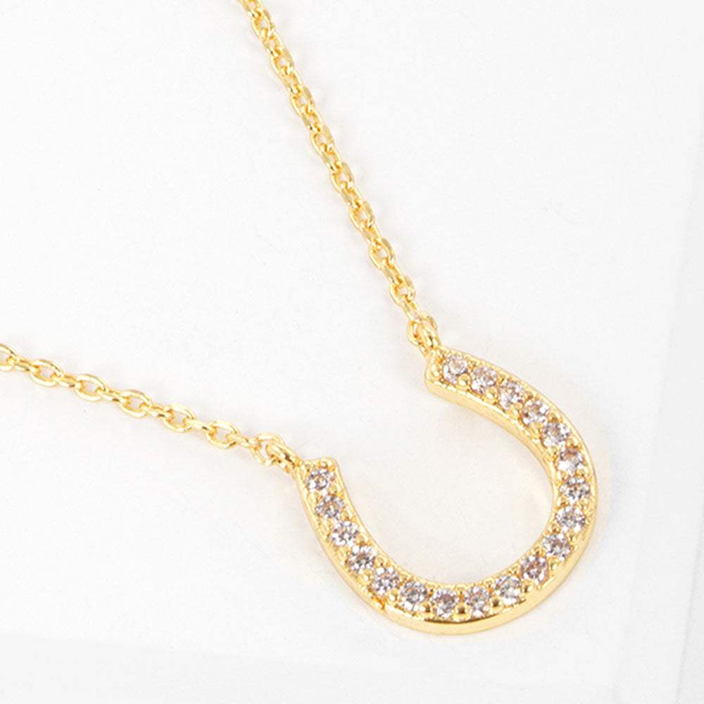 Gold Dipped CZ Stone Paved Horseshoe Pendant Necklace - Madeline Love - Flyclothing LLC