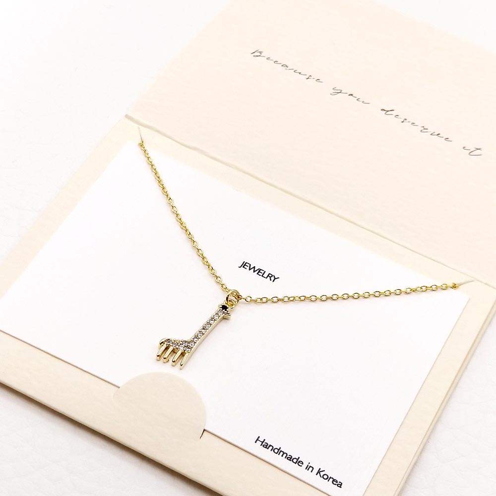 Rhinestone Embellished Metal Giraffe Pendant Necklace - Madeline Love - Flyclothing LLC