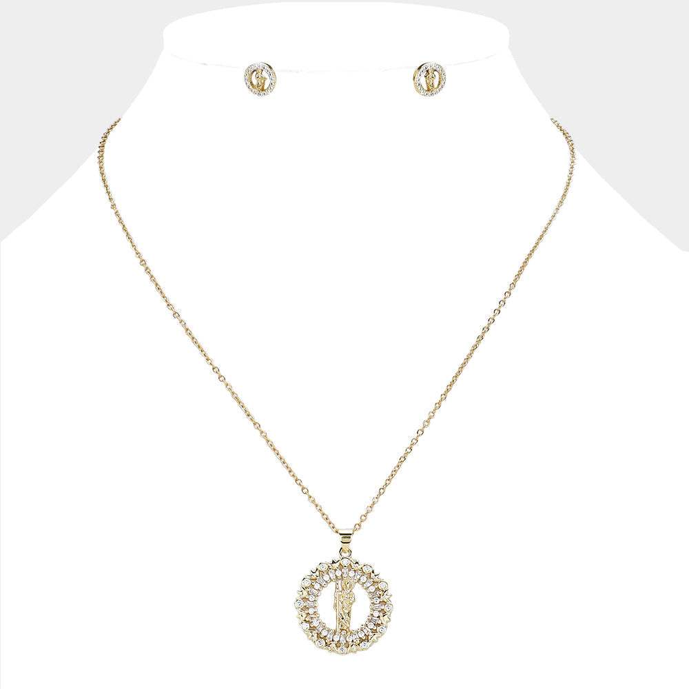 Stainless Steel CZ Stone Paved San Judas Tadeo Pendant Necklace - Madeline Love - Flyclothing LLC