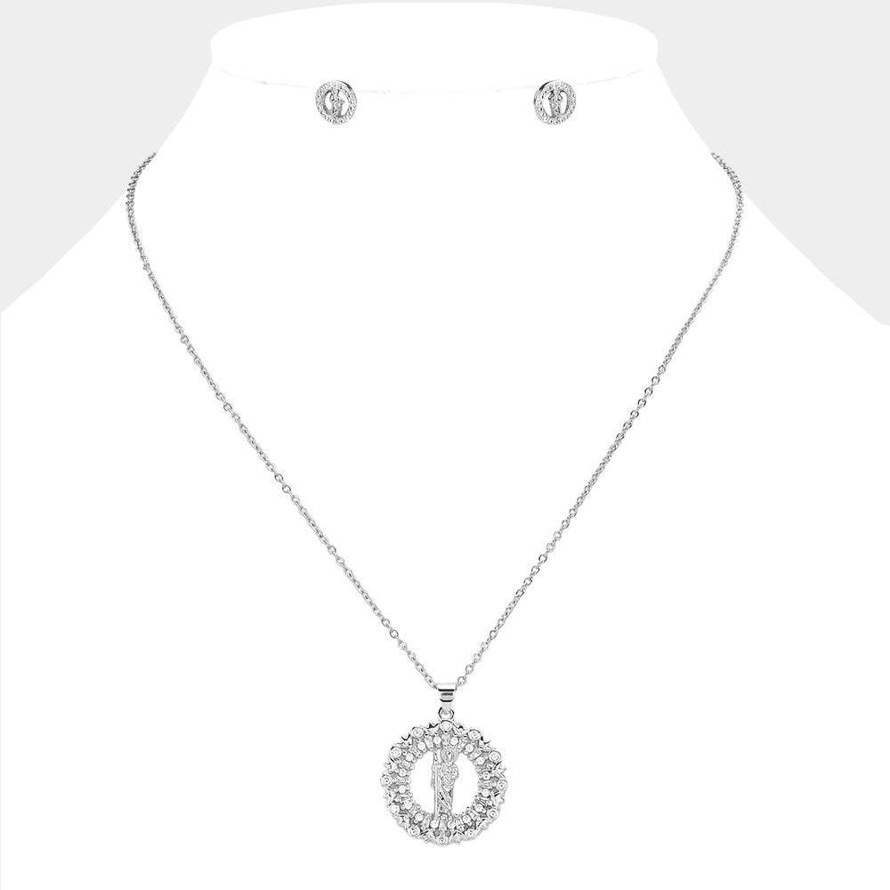 Stainless Steel CZ Stone Paved San Judas Tadeo Pendant Necklace - Madeline Love - Flyclothing LLC