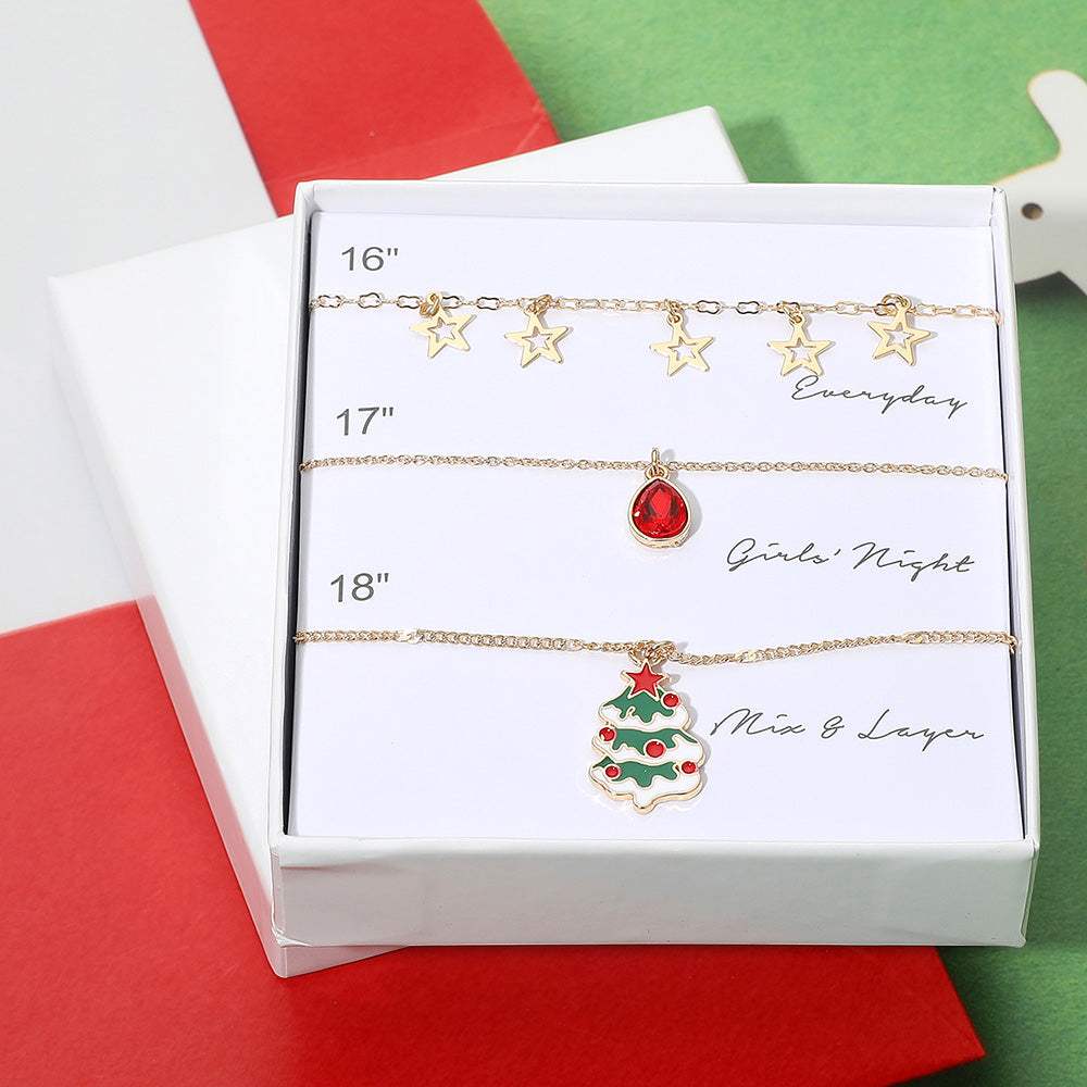 3PCS - Star Charm Teardrop Stone Christmas Tree Pendant Necklace Set - Madeline Love - Flyclothing LLC