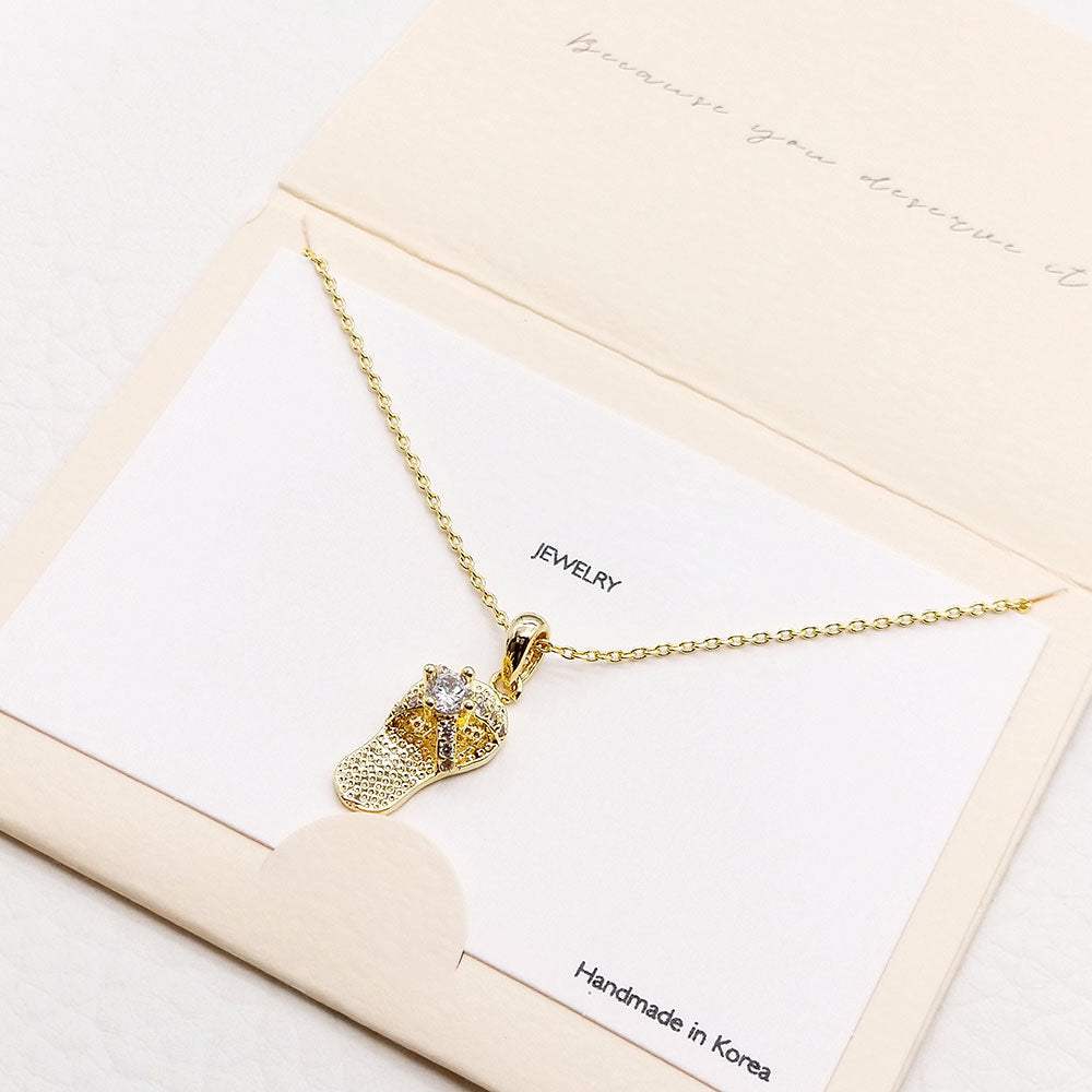 CZ Embellished Metal Flip Flop Pendant Necklace - Madeline Love - Flyclothing LLC