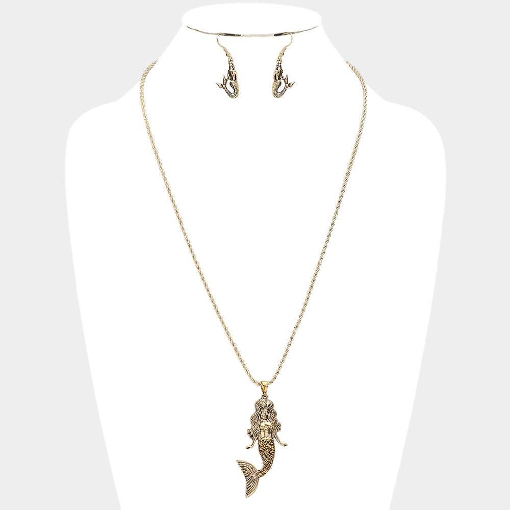 Metal Mermaid Pendant Necklace - Madeline Love - Flyclothing LLC