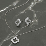 Stainless Steel Stone Pave Open Quatrefoil Pendant Necklace - Madeline Love - Flyclothing LLC