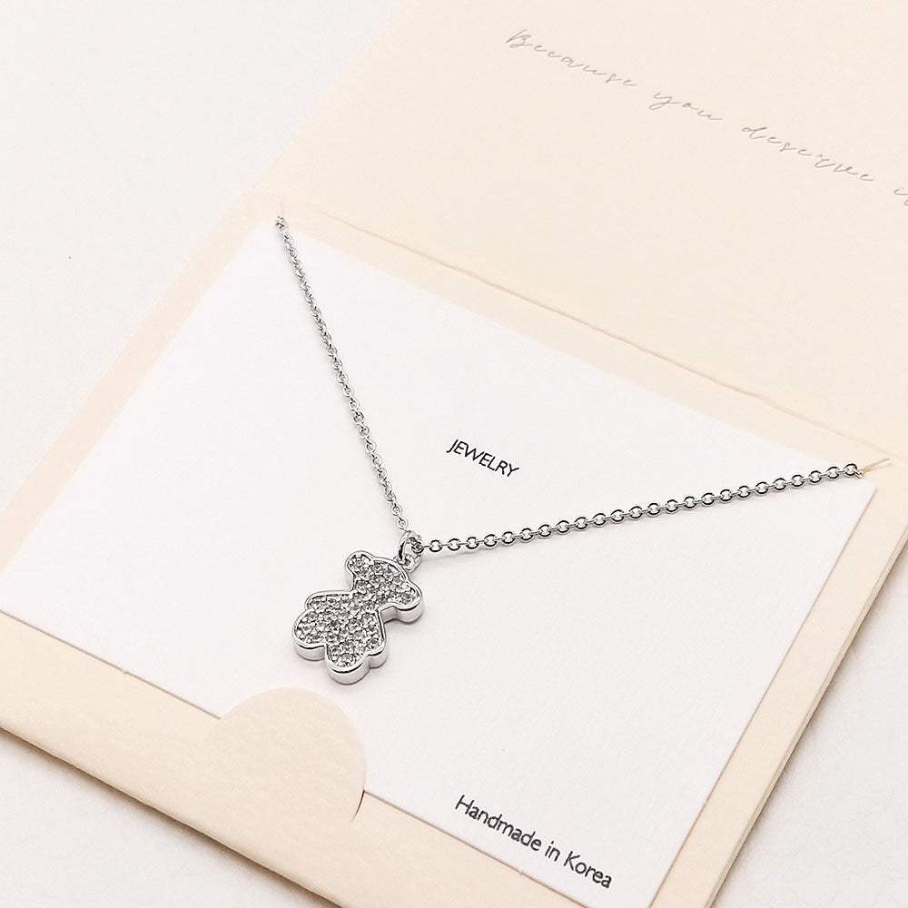 CZ Embellished Metal Bear Pendant Necklace - Madeline Love - Flyclothing LLC
