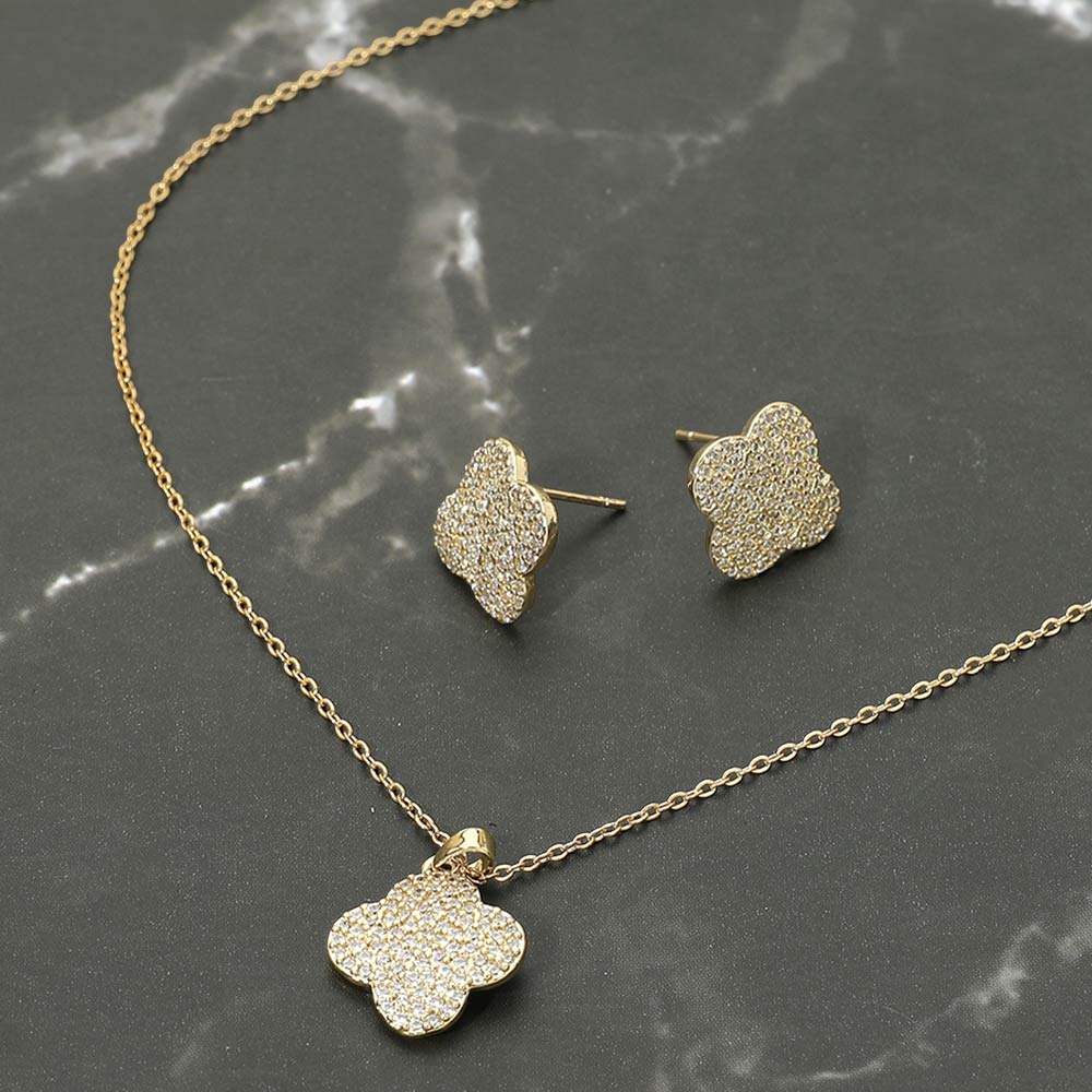 Stainless Steel Stone Pave Quatrefoil Pendant Necklace - Madeline Love - Flyclothing LLC