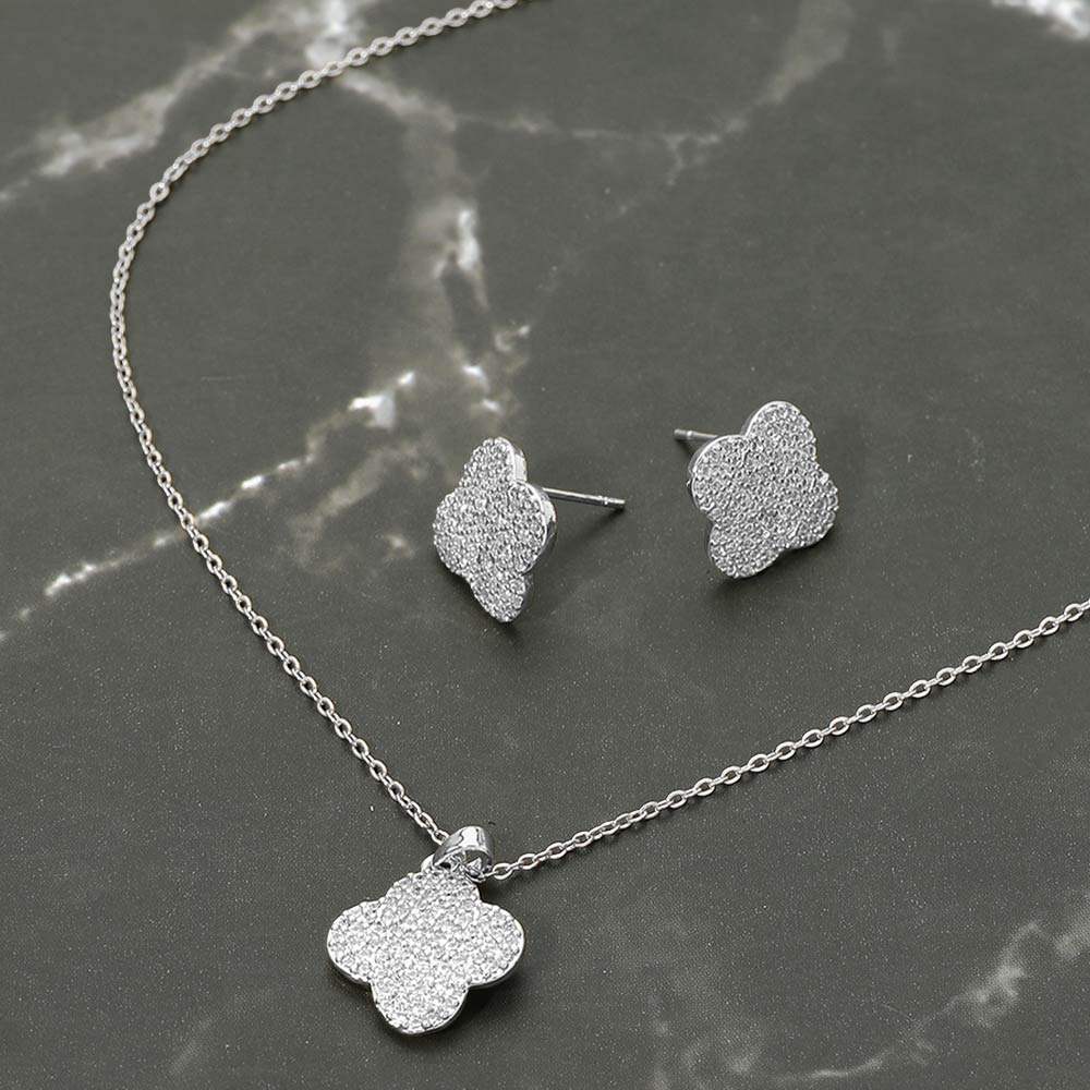 Stainless Steel Stone Pave Quatrefoil Pendant Necklace - Madeline Love - Flyclothing LLC