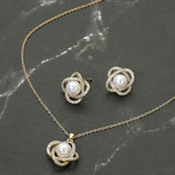 Stainless Steel Pearl Accent Stone Pave Flower Pendant Necklace - Madeline Love - Flyclothing LLC