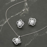 Stainless Steel Pearl Accent Stone Pave Flower Pendant Necklace - Madeline Love - Flyclothing LLC