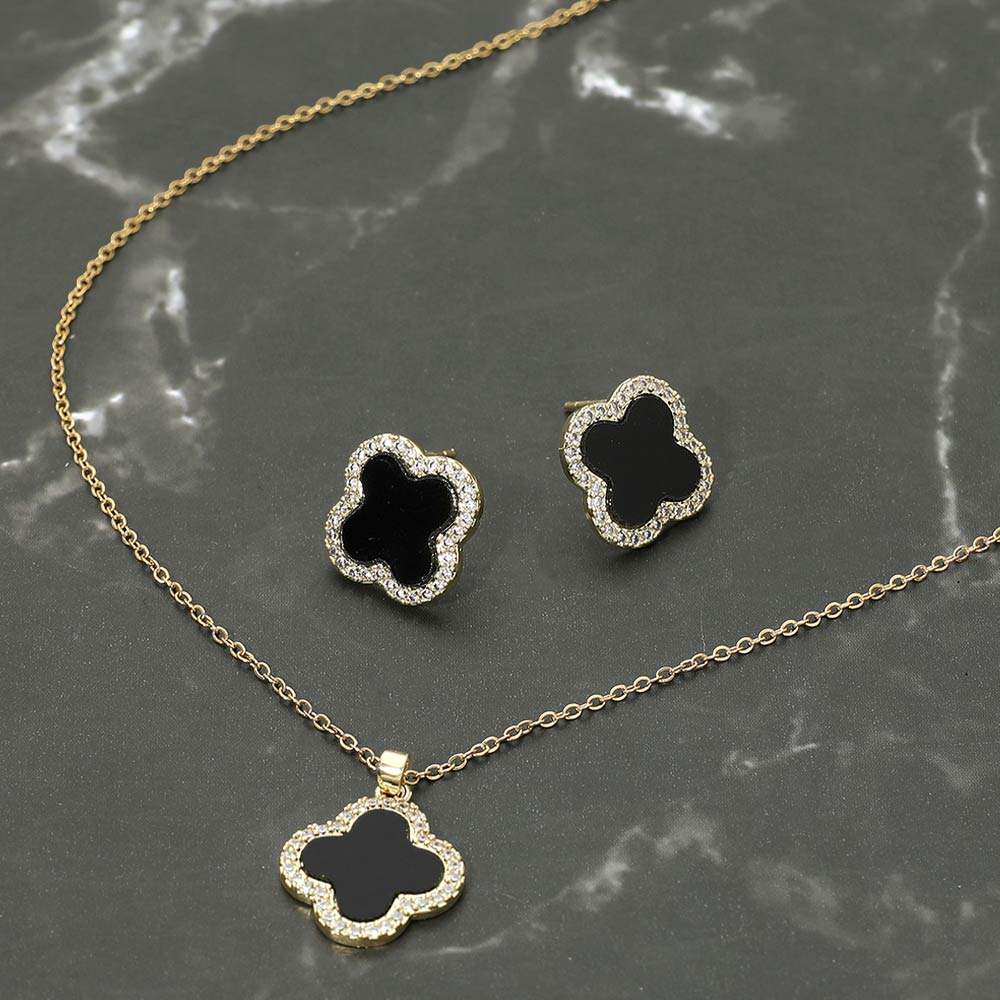 Stainless Steel Stone Rim Quatrefoil Pendant Necklace - Madeline Love - Flyclothing LLC