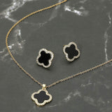 Stainless Steel Stone Rim Quatrefoil Pendant Necklace - Madeline Love - Flyclothing LLC
