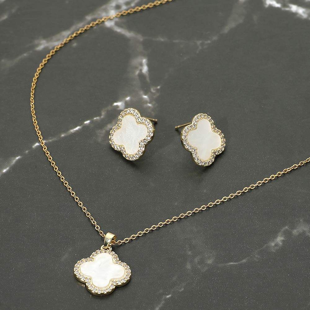 Stainless Steel Stone Rim Quatrefoil Pendant Necklace - Madeline Love - Flyclothing LLC