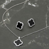 Stainless Steel Stone Rim Quatrefoil Pendant Necklace - Madeline Love - Flyclothing LLC