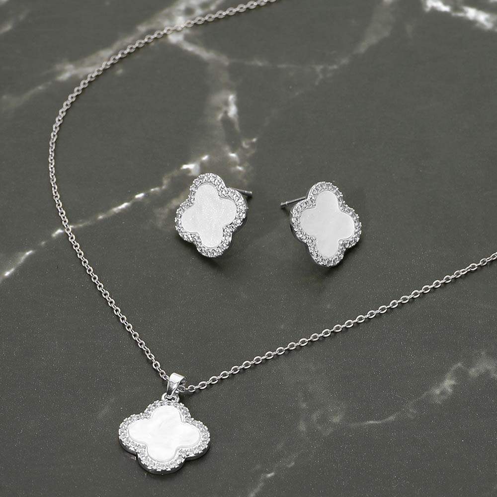 Stainless Steel Stone Rim Quatrefoil Pendant Necklace - Madeline Love - Flyclothing LLC