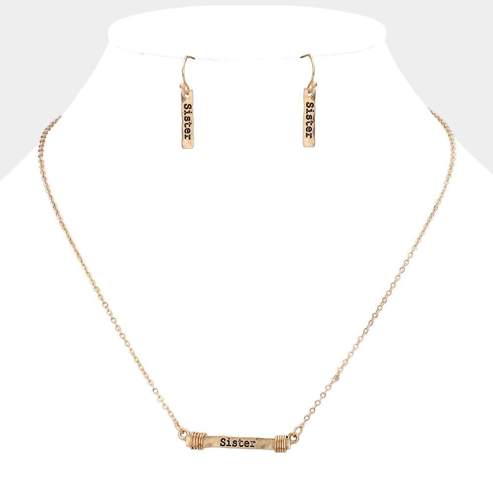 "SISTER" Irregular Horizontal Metal Bar Pendant Necklace - Madeline Love - Flyclothing LLC