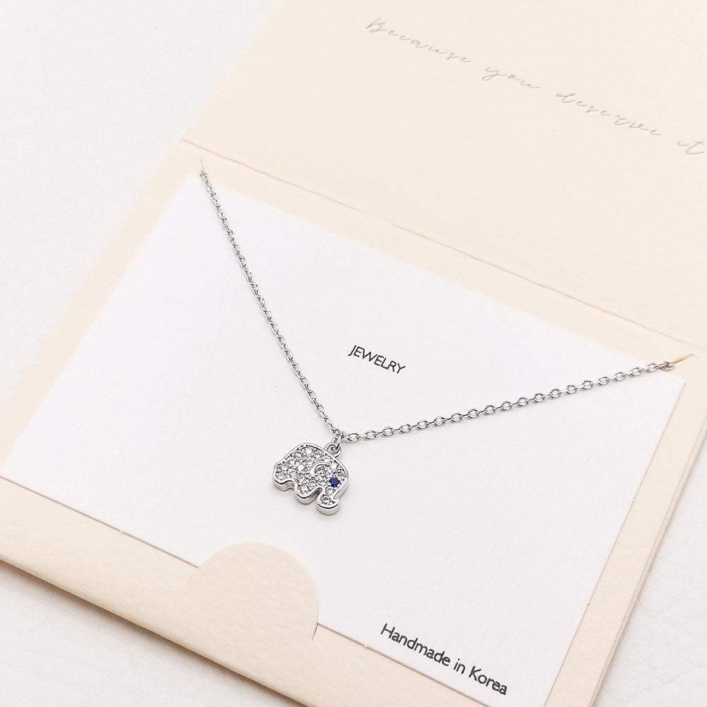 CZ Embellished Metal Elephant Pendant Necklace - Madeline Love - Flyclothing LLC