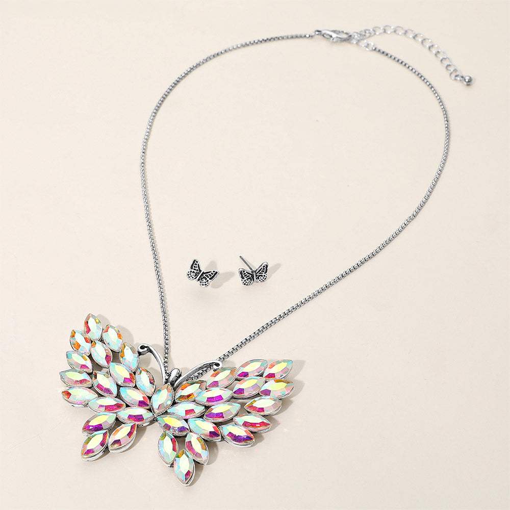 Iridescent Marquise Stone Cluster Butterfly Pendant Necklace - Madeline Love - Flyclothing LLC