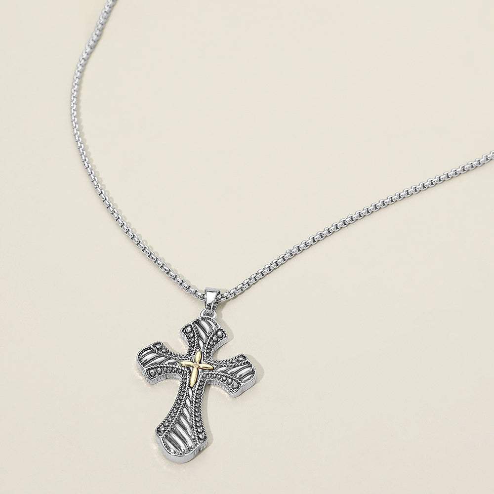 Two Tone Metal Ornate Cross Pendant Necklace - Madeline Love - Flyclothing LLC