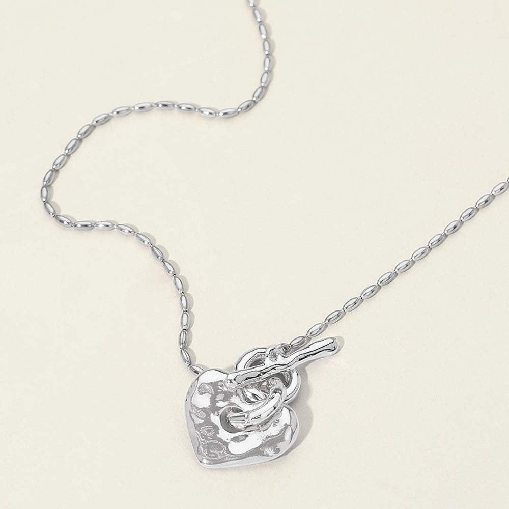 Hammered Metal Heart Toggle Necklace - Madeline Love - Flyclothing LLC
